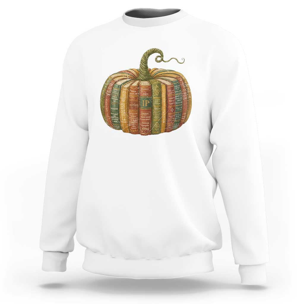 Book Pumpkin Autumn Fall Librarians Bookworm Teacher Sweatshirt - Wonder Print Shop