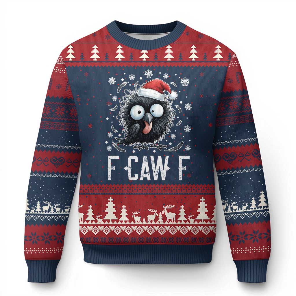 Funny F Caw F Xmas Crow Ugly Christmas Sweater Santa Raven Xmas Holiday - Wonder Print Shop