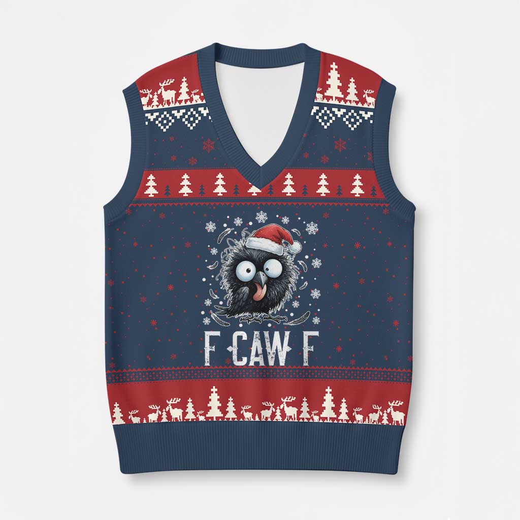Funny F Caw F Xmas Crow V-Neck Knit Sweater Vest Santa Raven Xmas Holiday - Wonder Print Shop