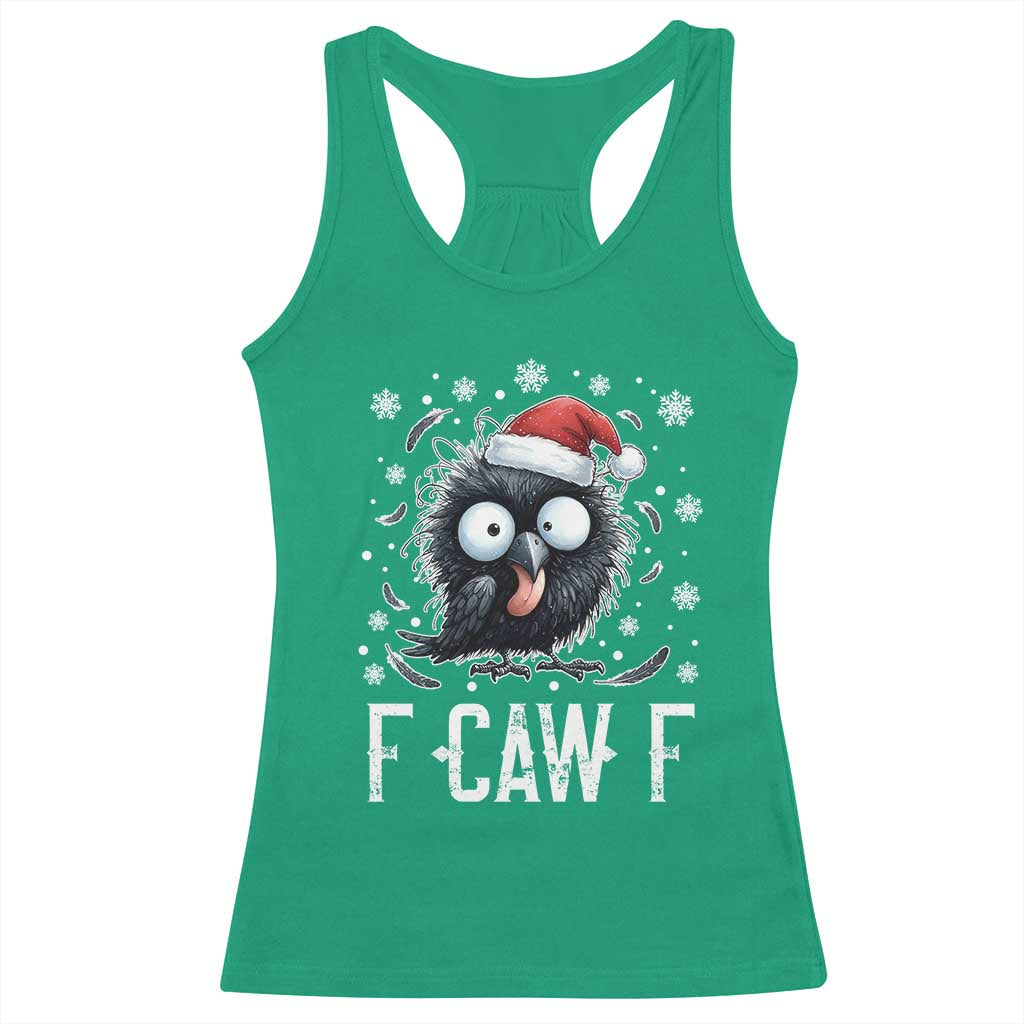 Funny F Caw F Christmas Crow Racerback Tank Top Santa Raven Xmas Holiday - Wonder Print Shop