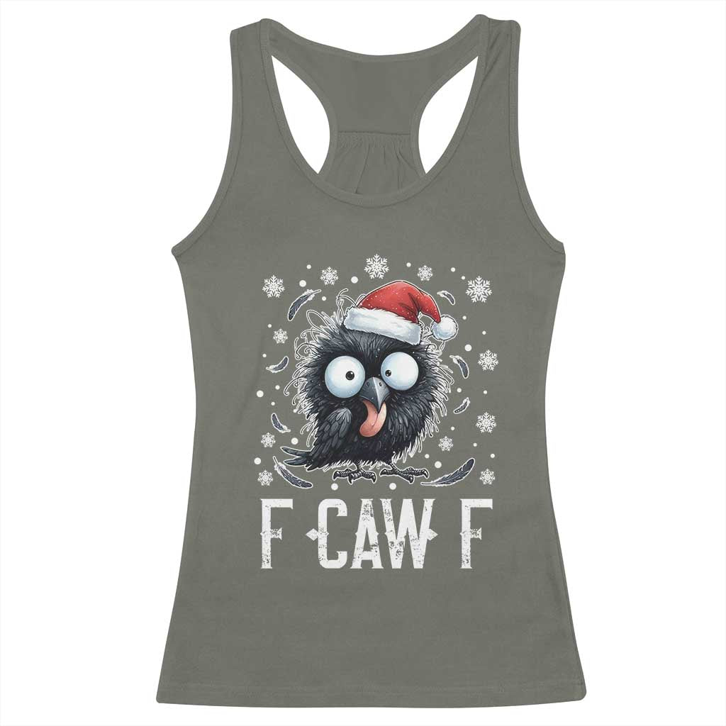 Funny F Caw F Christmas Crow Racerback Tank Top Santa Raven Xmas Holiday - Wonder Print Shop