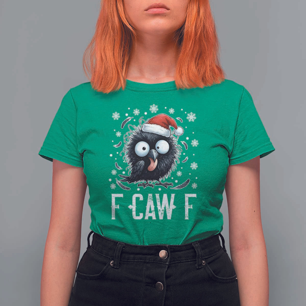 Funny F Caw F Christmas Crow T Shirt For Women Santa Raven Xmas Holiday - Wonder Print Shop