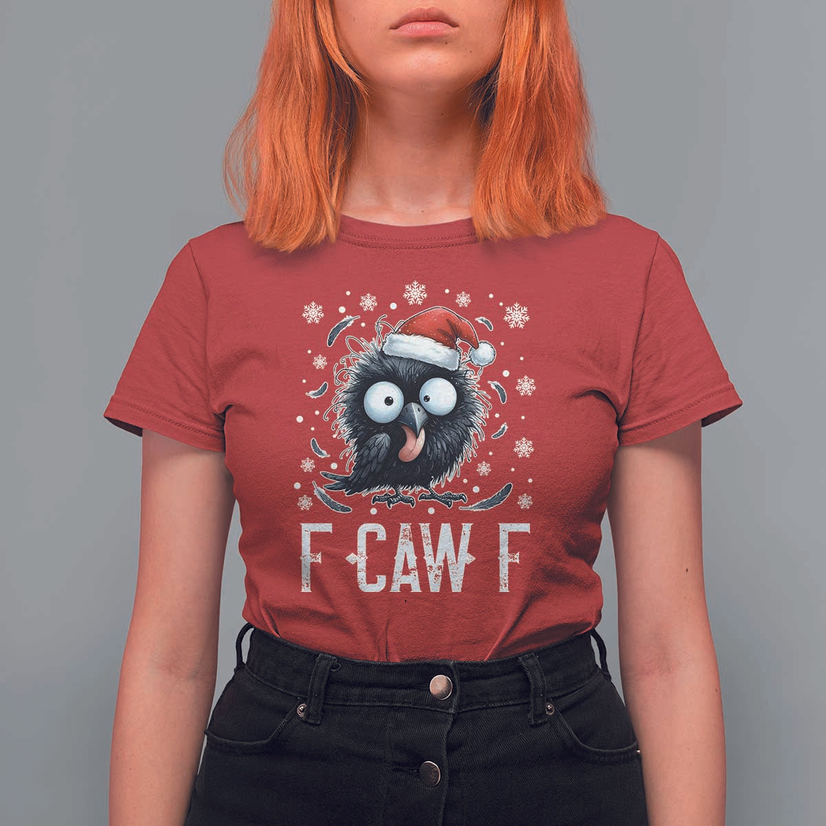 Funny F Caw F Christmas Crow T Shirt For Women Santa Raven Xmas Holiday - Wonder Print Shop