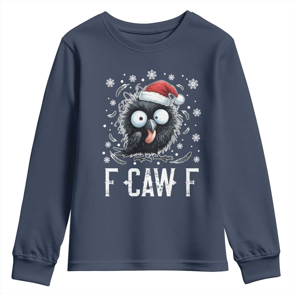 Funny F Caw F Christmas Crow Youth Sweatshirt Santa Raven Xmas Holiday - Wonder Print Shop