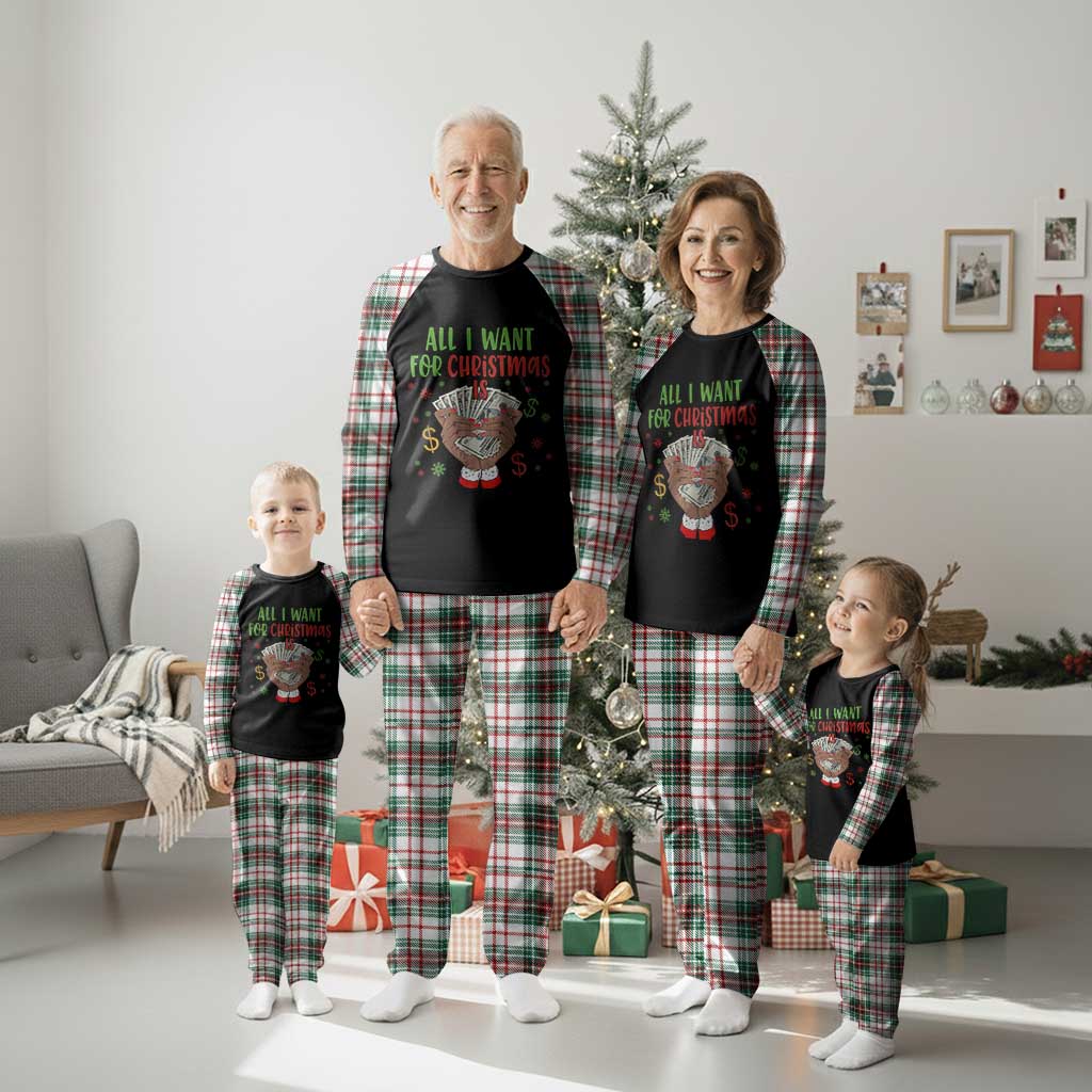 Funny All I Want For Xmas Is Money Plaid Pajama Set Xmas Melanin Black African American Hands - Wonder Print Shop