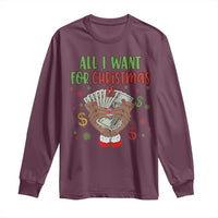 Funny All I Want For Christmas Is Money Long Sleeve Shirt Xmas Melanin Black African American Hands