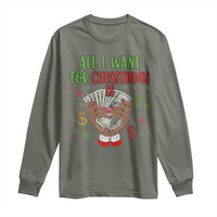 Funny All I Want For Christmas Is Money Long Sleeve Shirt Xmas Melanin Black African American Hands