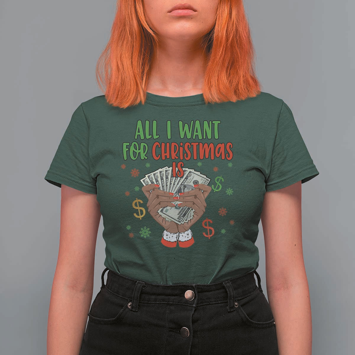 Funny All I Want For Christmas Is Money T Shirt For Women Xmas Melanin Black African American Hands - Wonder Print Shop