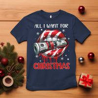 Funny All I Want For Christmas Is Money T Shirt Candy Cane Lips - Wonder Print Shop