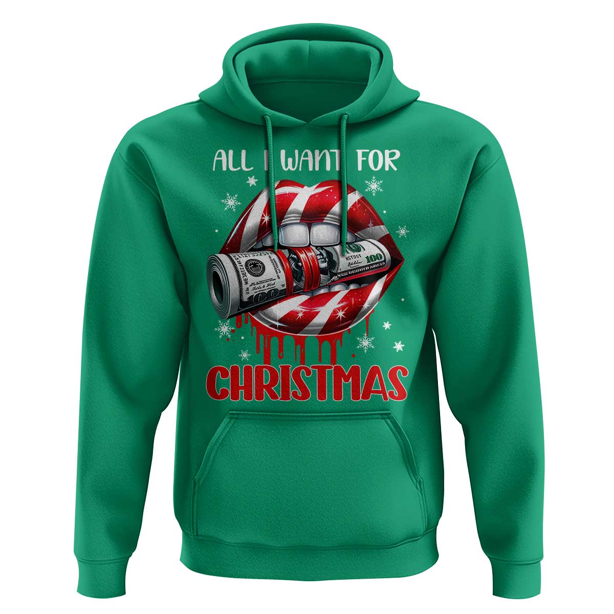 Funny All I Want For Christmas Is Money Hoodie Candy Cane Lips