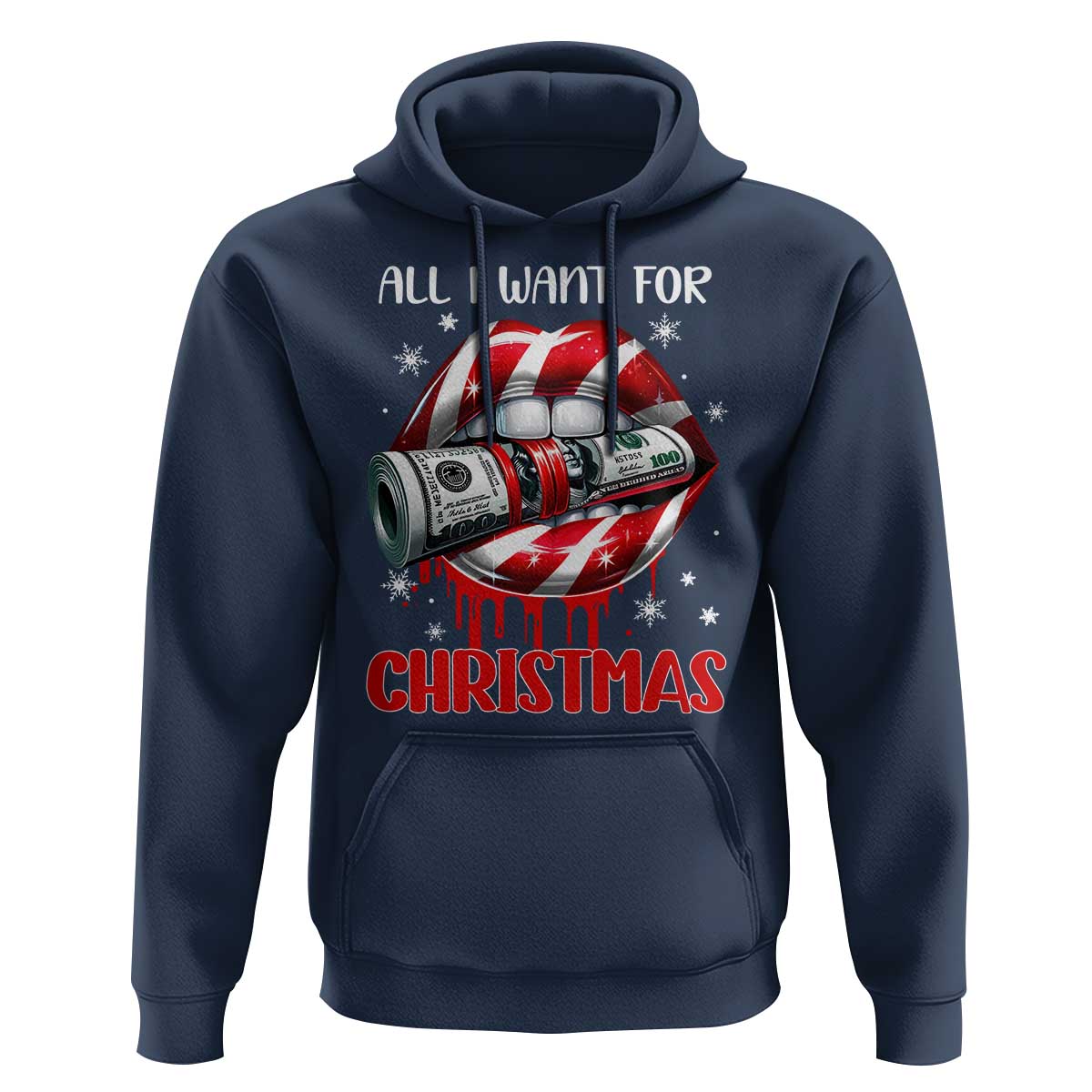 Funny All I Want For Christmas Is Money Hoodie Candy Cane Lips