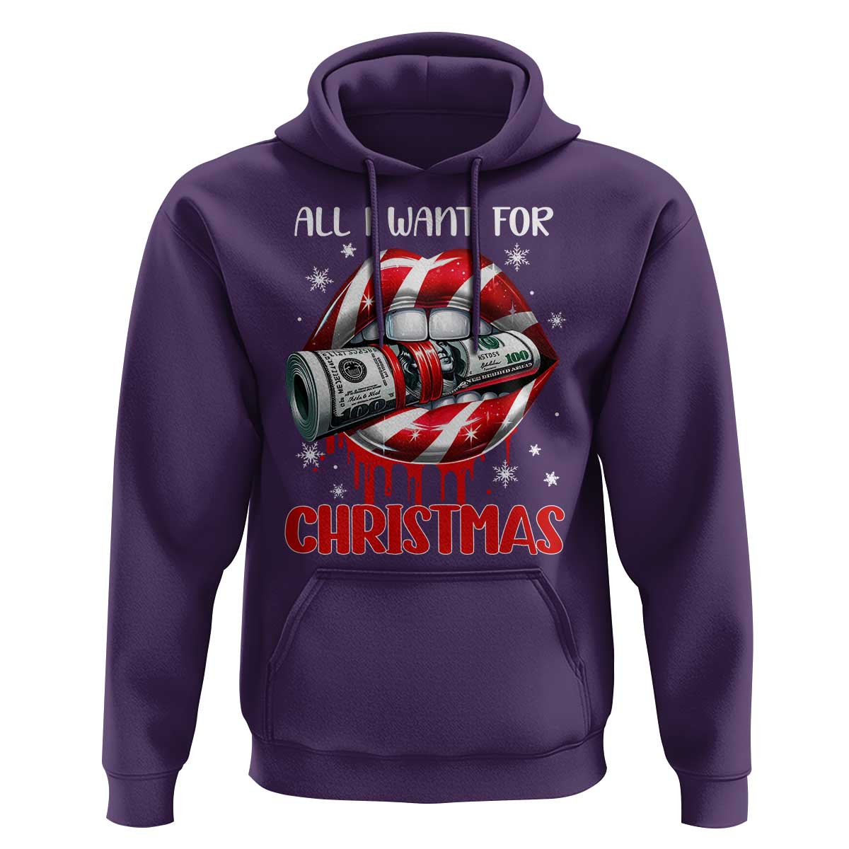 Funny All I Want For Christmas Is Money Hoodie Candy Cane Lips