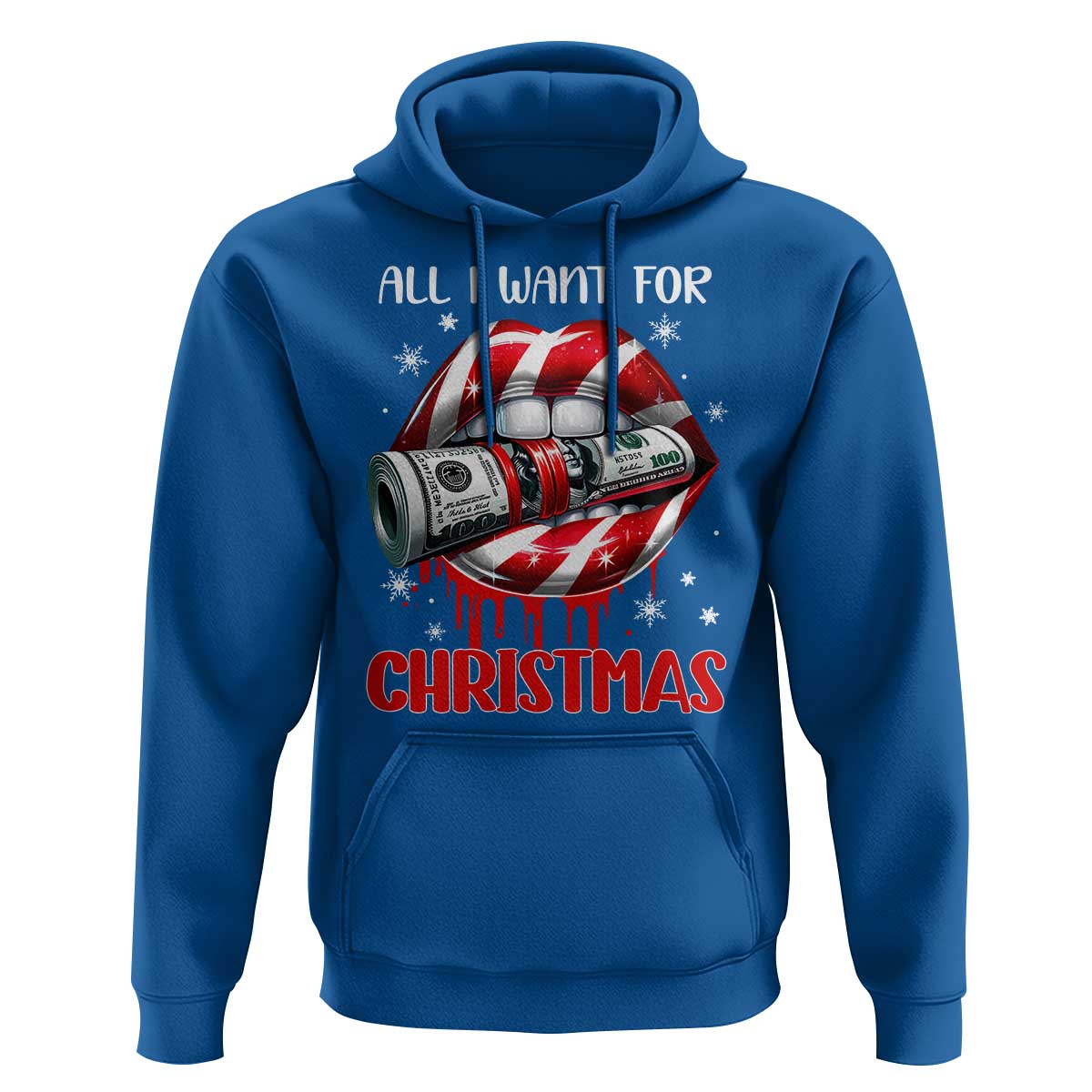Funny All I Want For Christmas Is Money Hoodie Candy Cane Lips