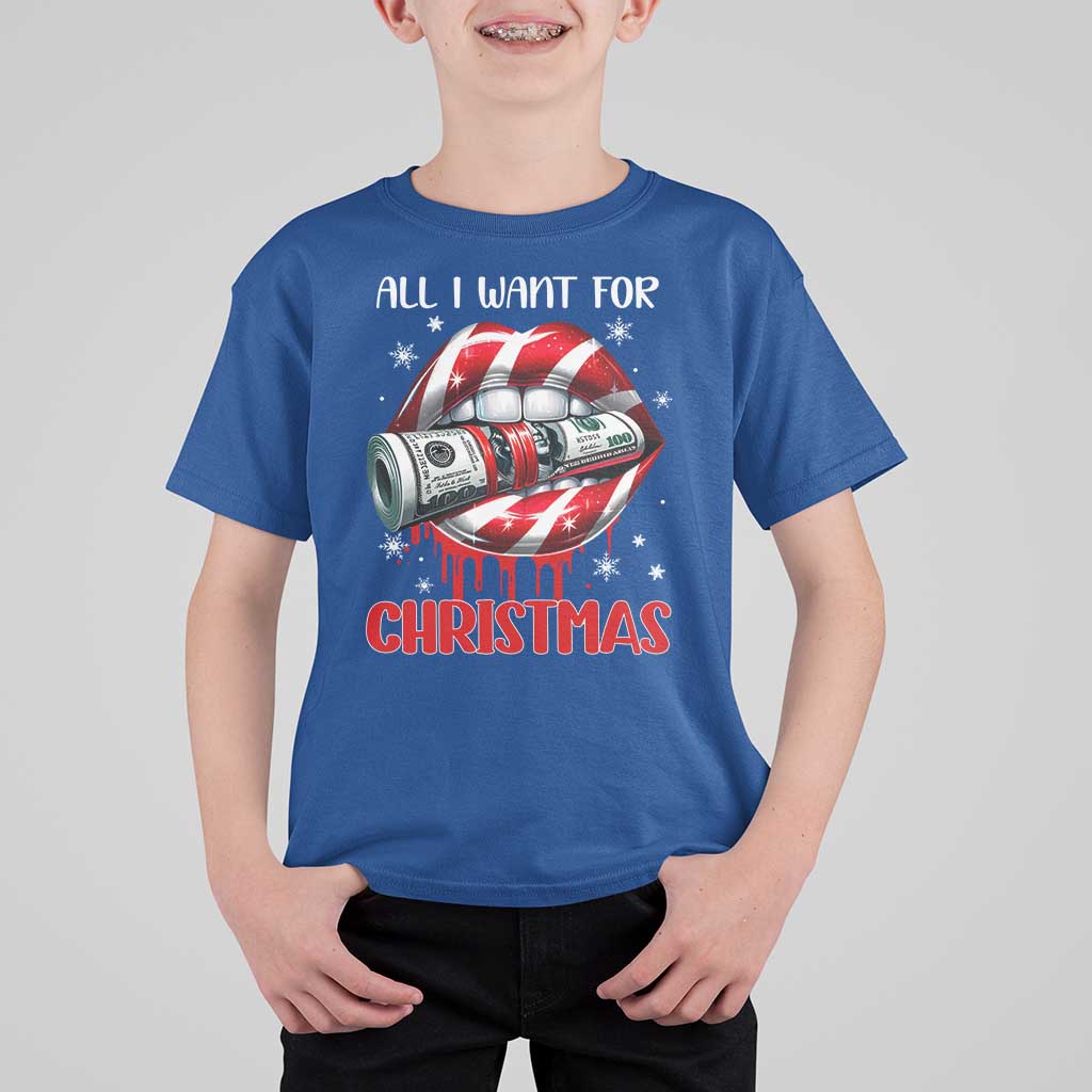 Funny All I Want For Christmas Is Money T Shirt For Kid Candy Cane Lips - Wonder Print Shop
