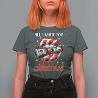 Funny All I Want For Christmas Is Money T Shirt For Women Candy Cane Lips - Wonder Print Shop
