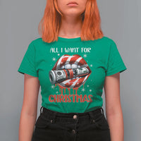 Funny All I Want For Christmas Is Money T Shirt For Women Candy Cane Lips - Wonder Print Shop