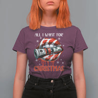 Funny All I Want For Christmas Is Money T Shirt For Women Candy Cane Lips - Wonder Print Shop