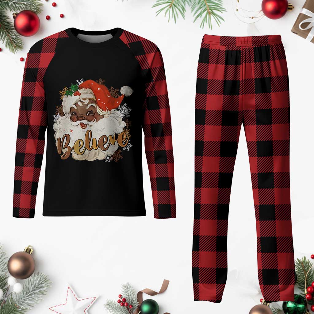 Funny Retro Black Santa Xmas Plaid Pajama Set Believe African American Xmas - Wonder Print Shop