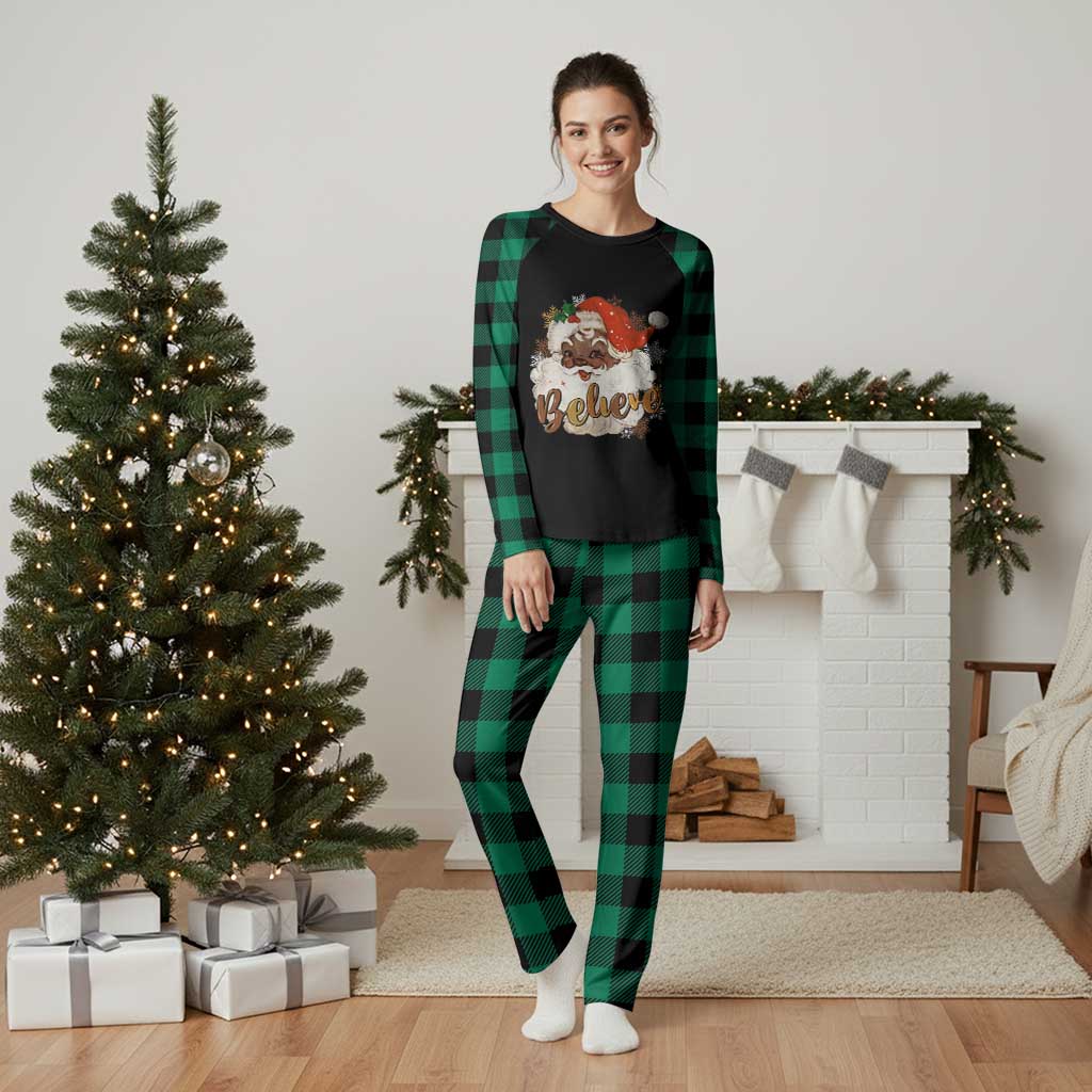 Funny Retro Black Santa Xmas Plaid Pajama Set Believe African American Xmas - Wonder Print Shop