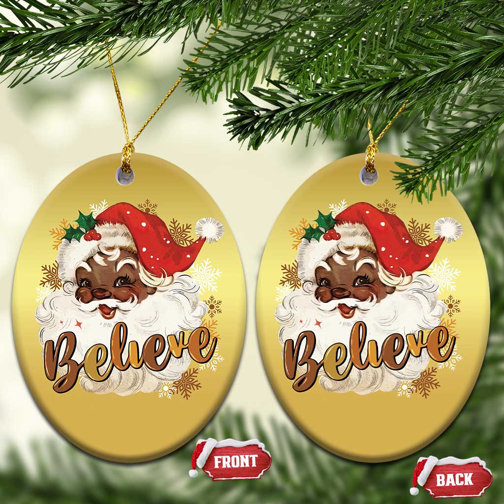 Funny Retro Black Santa Xmas Christmas Ornament Believe African American Xmas - Wonder Print Shop