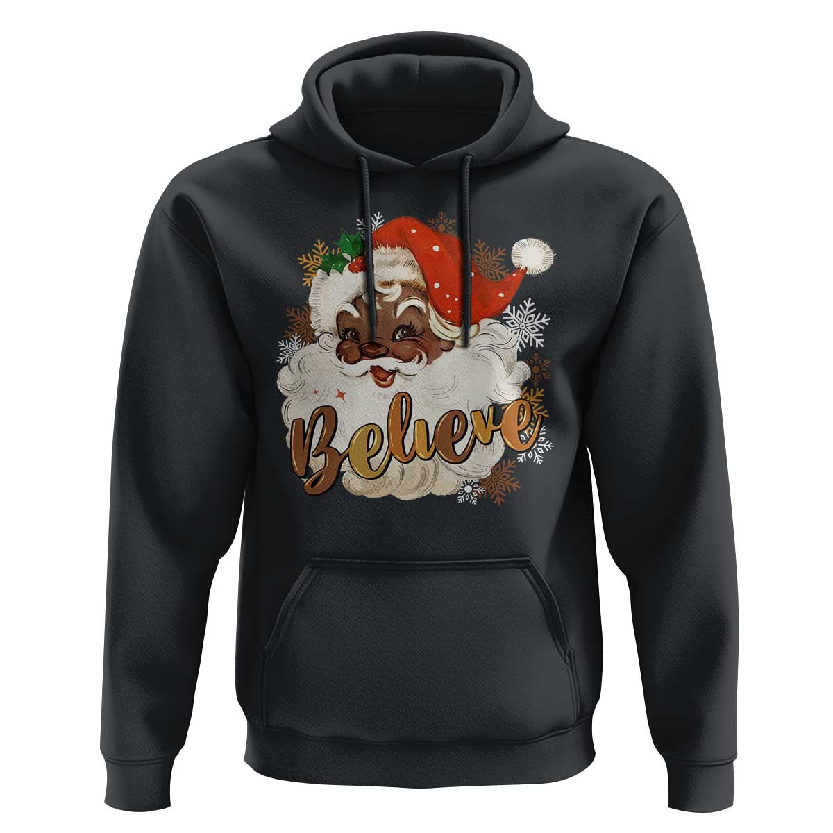 Funny Retro Black Santa Christmas Hoodie Believe African American Xmas