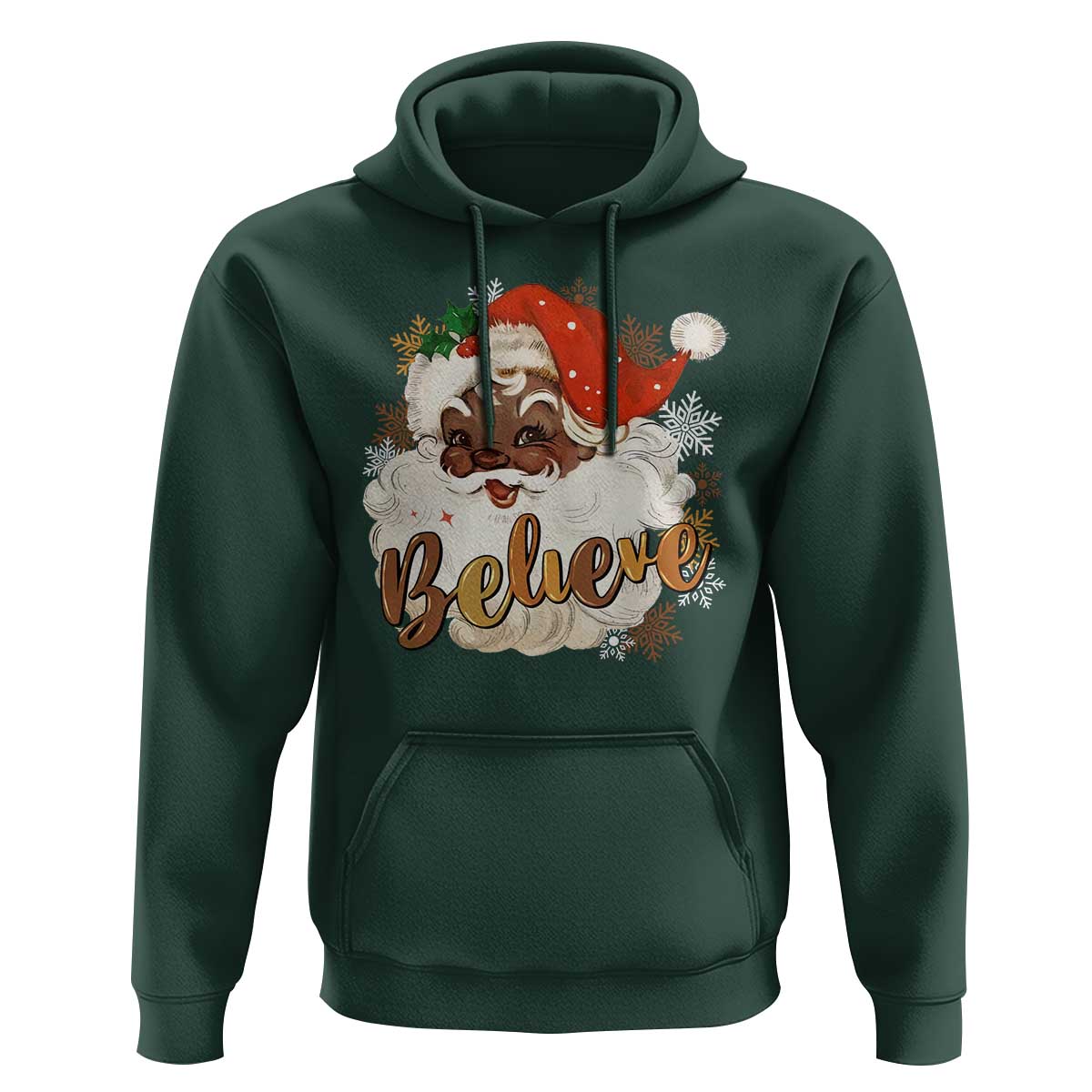 Funny Retro Black Santa Christmas Hoodie Believe African American Xmas