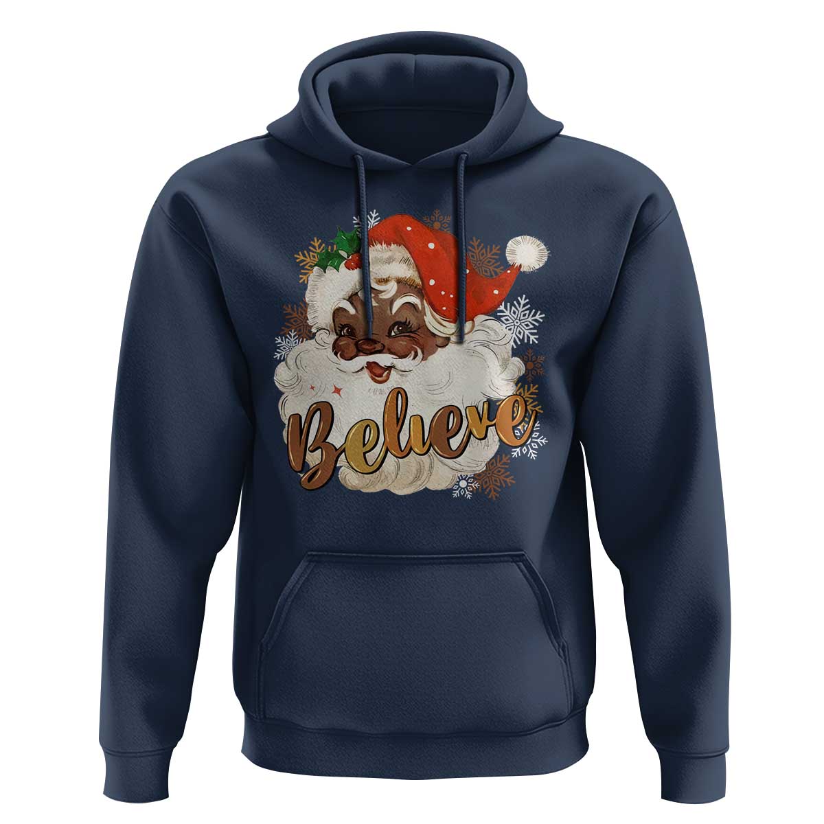 Funny Retro Black Santa Christmas Hoodie Believe African American Xmas