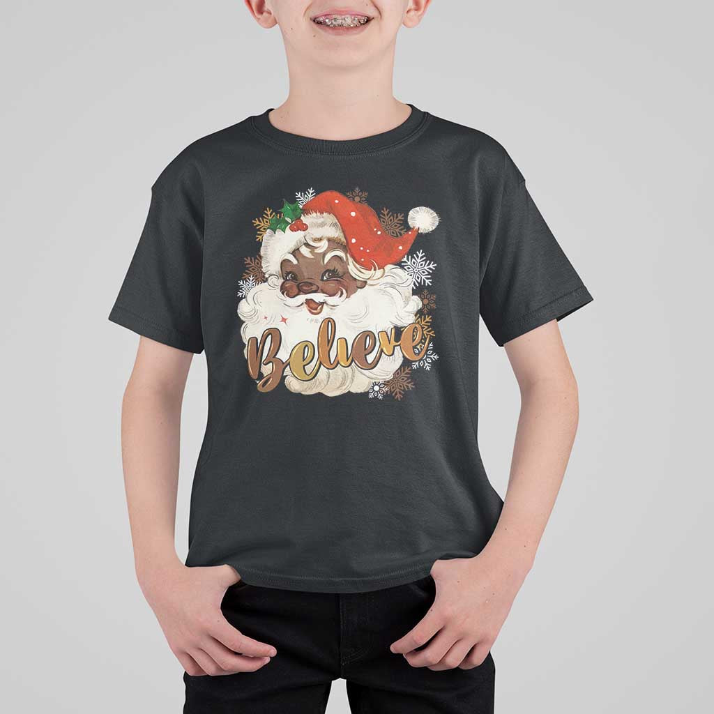 Funny Retro Black Santa Christmas T Shirt For Kid Believe African American Xmas - Wonder Print Shop
