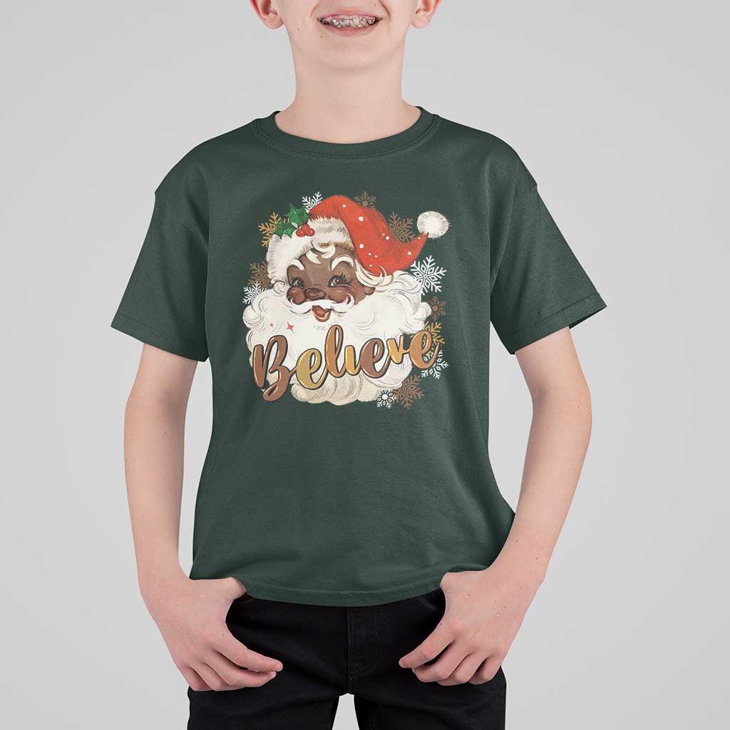 Funny Retro Black Santa Christmas T Shirt For Kid Believe African American Xmas - Wonder Print Shop