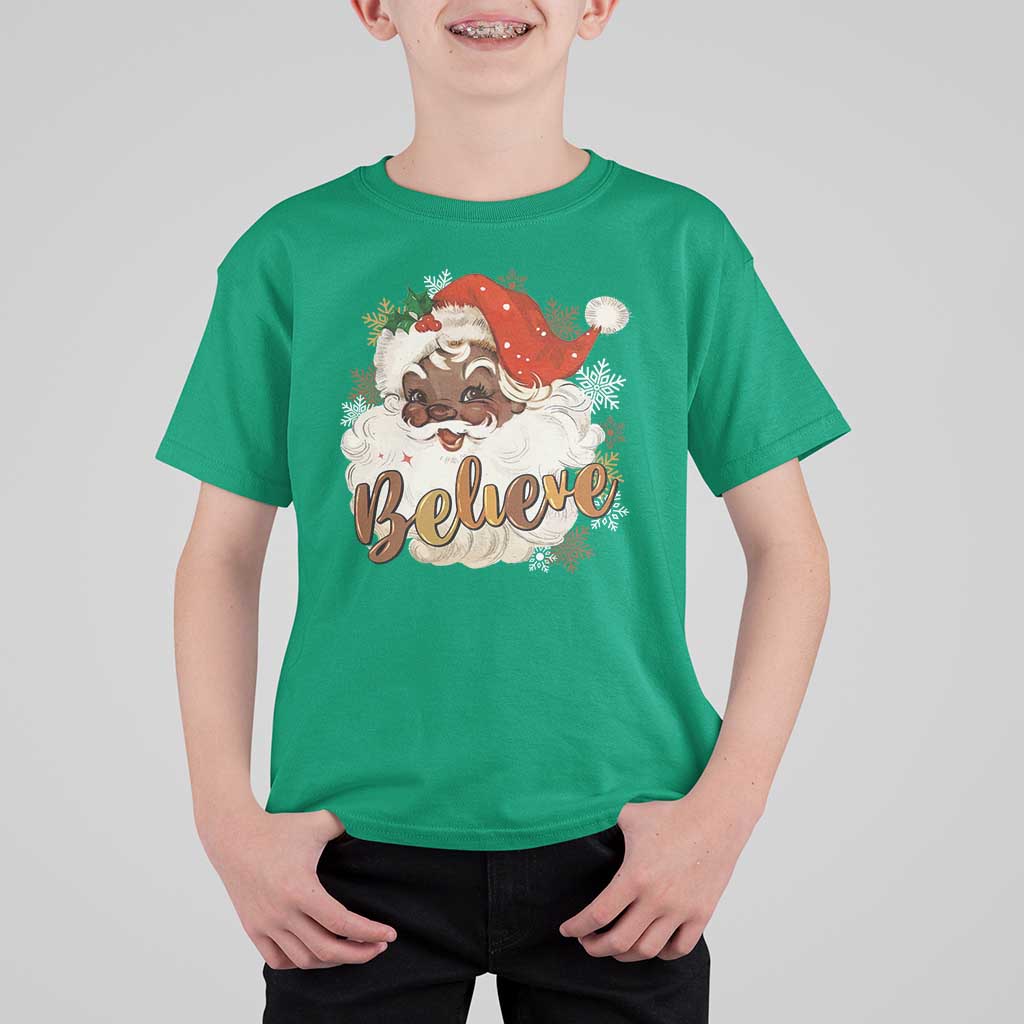 Funny Retro Black Santa Christmas T Shirt For Kid Believe African American Xmas - Wonder Print Shop