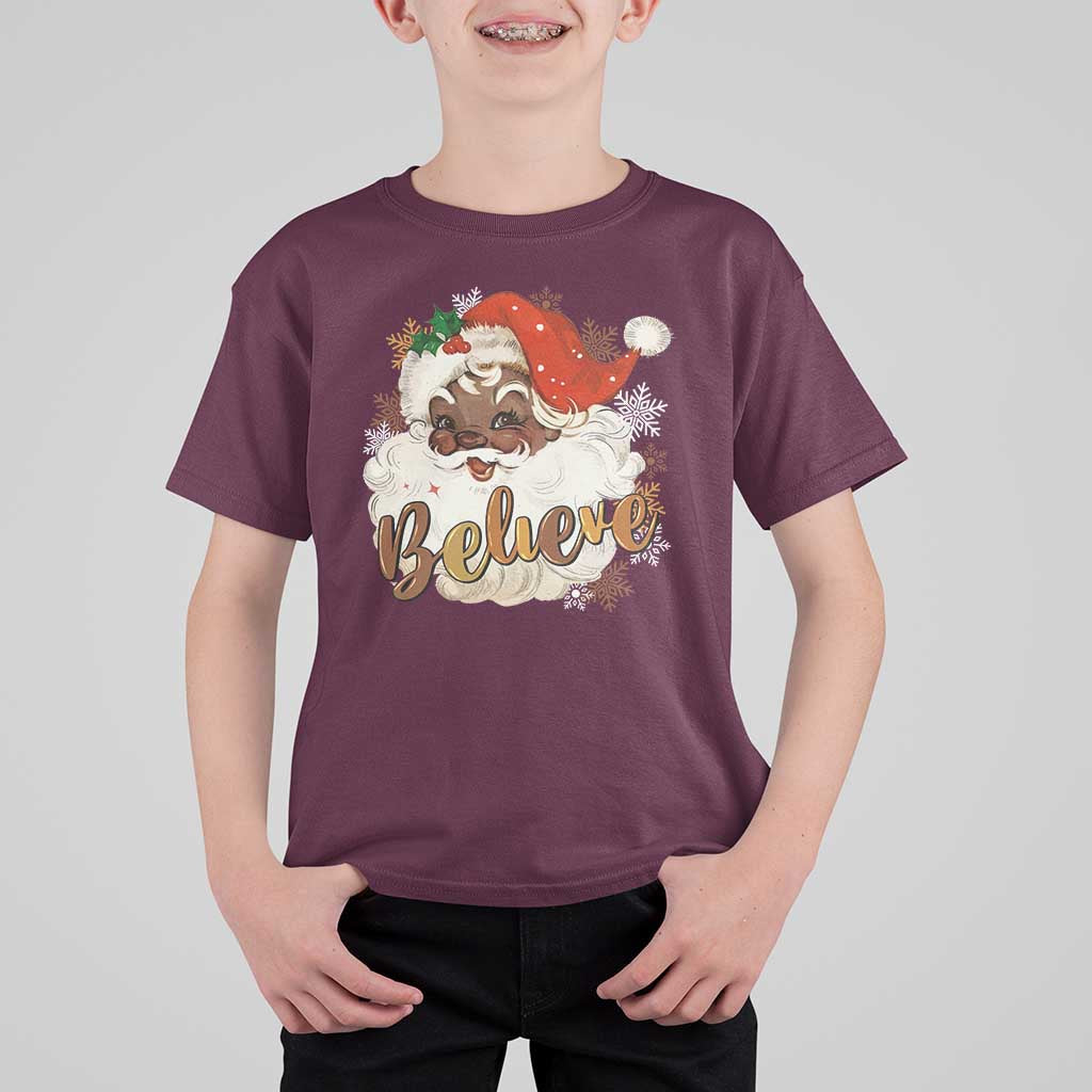 Funny Retro Black Santa Christmas T Shirt For Kid Believe African American Xmas - Wonder Print Shop