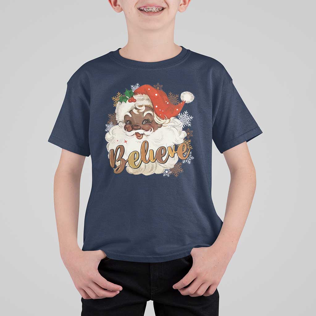 Funny Retro Black Santa Christmas T Shirt For Kid Believe African American Xmas - Wonder Print Shop