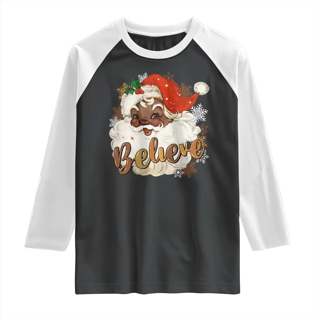 Funny Retro Black Santa Christmas Raglan Shirt Believe African American Xmas - Wonder Print Shop
