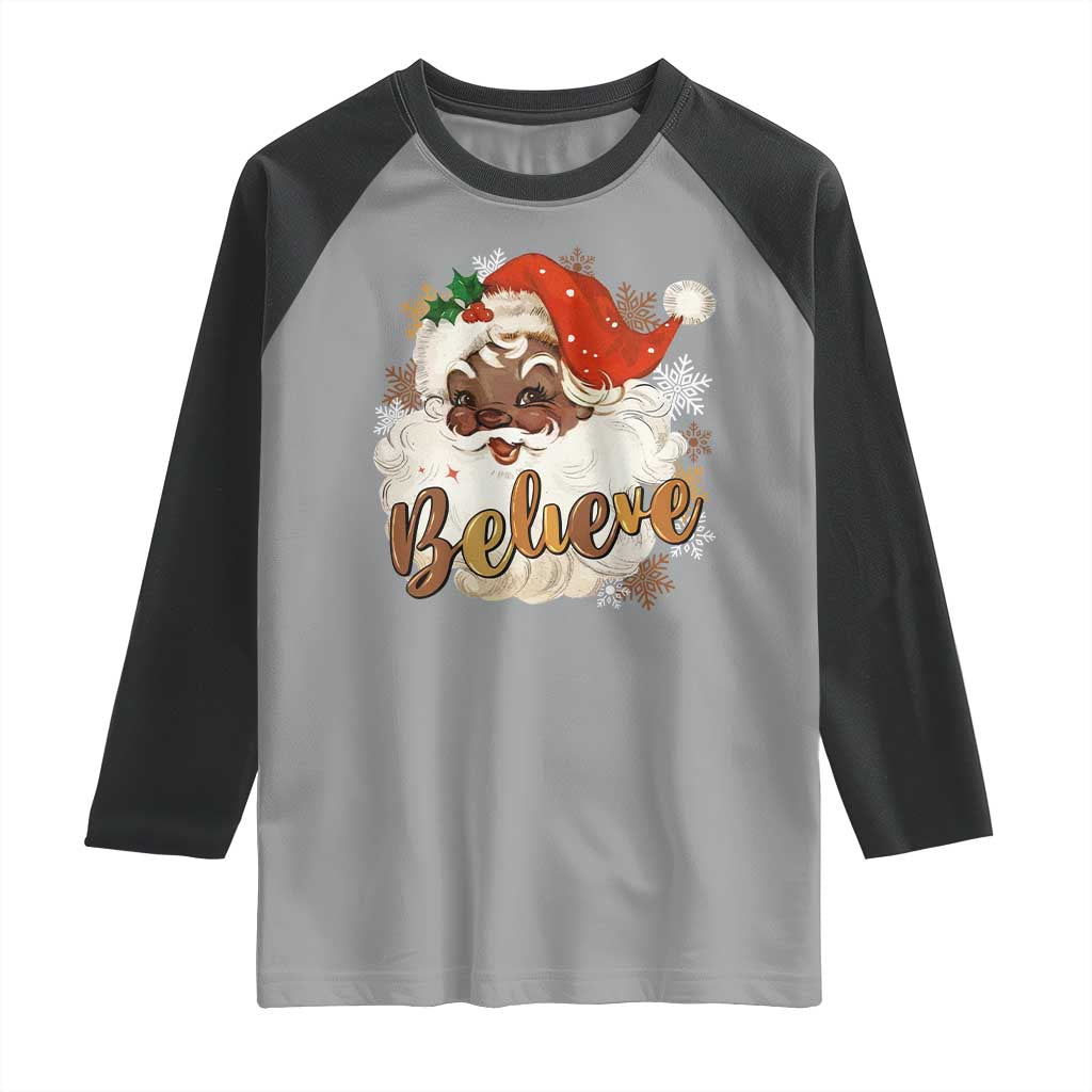 Funny Retro Black Santa Christmas Raglan Shirt Believe African American Xmas - Wonder Print Shop