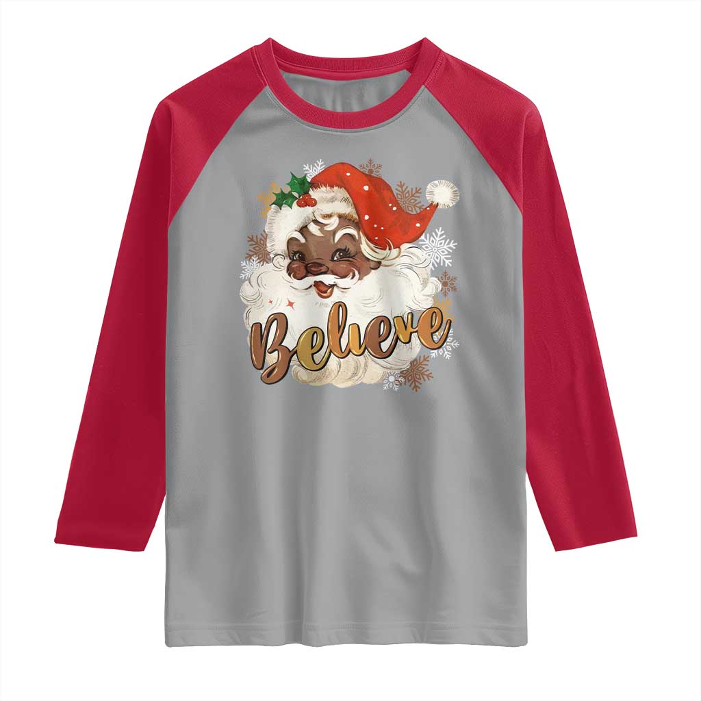 Funny Retro Black Santa Christmas Raglan Shirt Believe African American Xmas - Wonder Print Shop