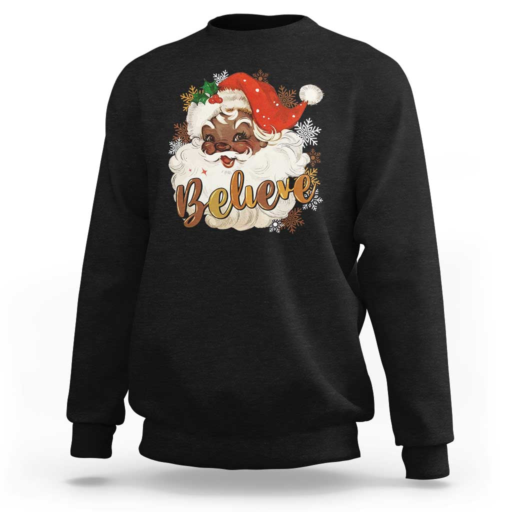 Funny Retro Black Santa Christmas Sweatshirt Believe African American Xmas - Wonder Print Shop