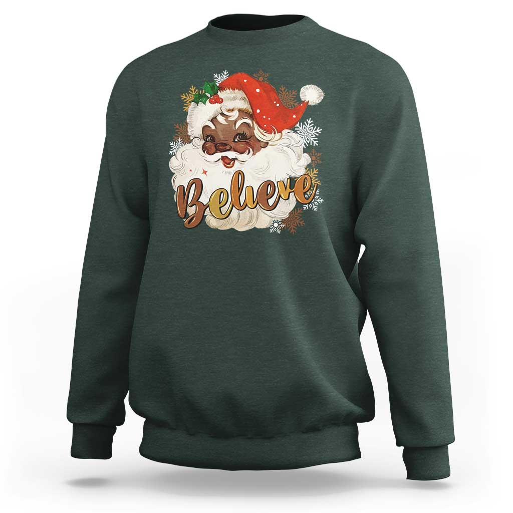 Funny Retro Black Santa Christmas Sweatshirt Believe African American Xmas - Wonder Print Shop