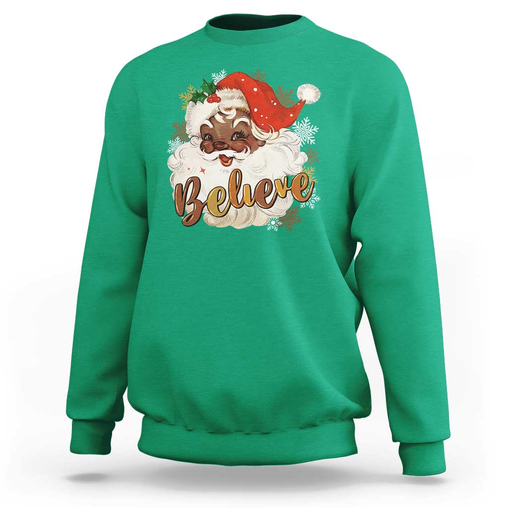 Funny Retro Black Santa Christmas Sweatshirt Believe African American Xmas - Wonder Print Shop