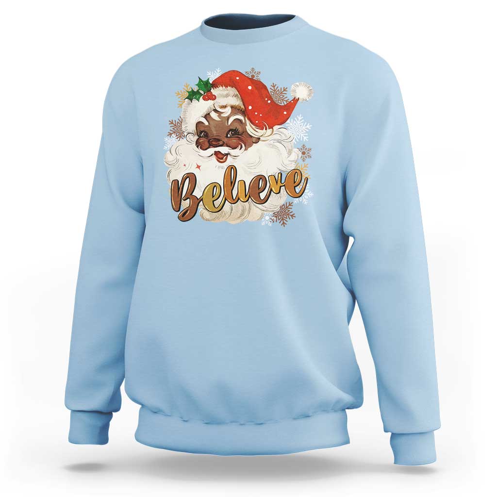Funny Retro Black Santa Christmas Sweatshirt Believe African American Xmas - Wonder Print Shop