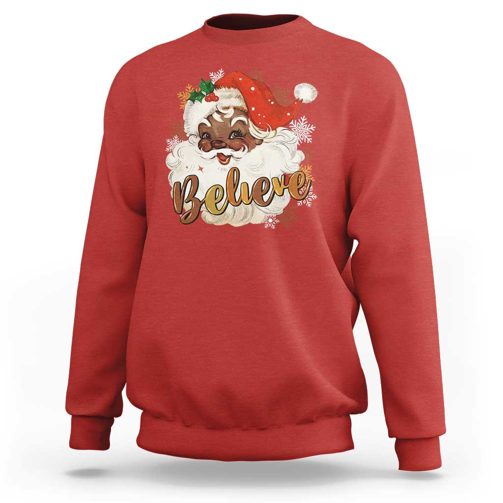 Funny Retro Black Santa Christmas Sweatshirt Believe African American Xmas - Wonder Print Shop