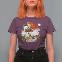 Funny Retro Black Santa Christmas T Shirt For Women Believe African American Xmas - Wonder Print Shop