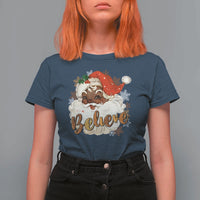 Funny Retro Black Santa Christmas T Shirt For Women Believe African American Xmas - Wonder Print Shop