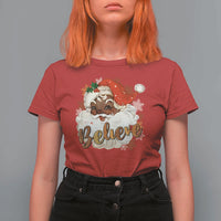 Funny Retro Black Santa Christmas T Shirt For Women Believe African American Xmas - Wonder Print Shop