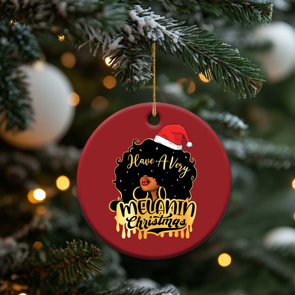 Have A Melanin Xmas African American Santa Girl Xmas Christmas Ornament - Wonder Print Shop