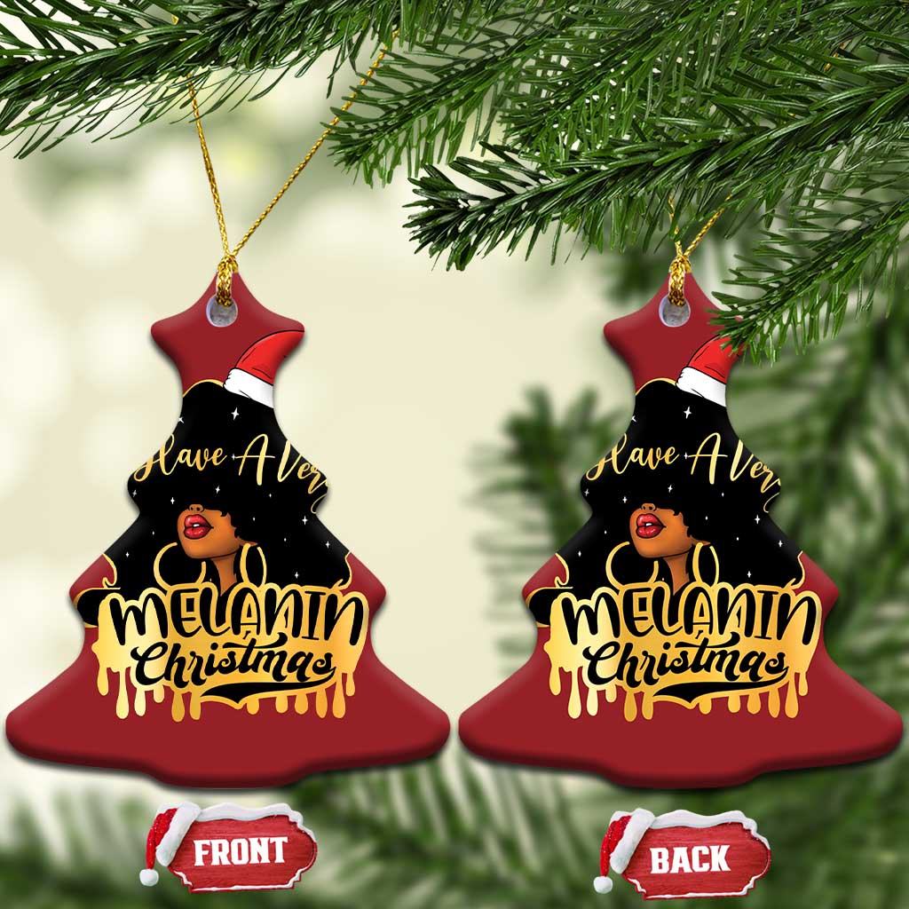 Have A Melanin Xmas African American Santa Girl Xmas Christmas Ornament - Wonder Print Shop