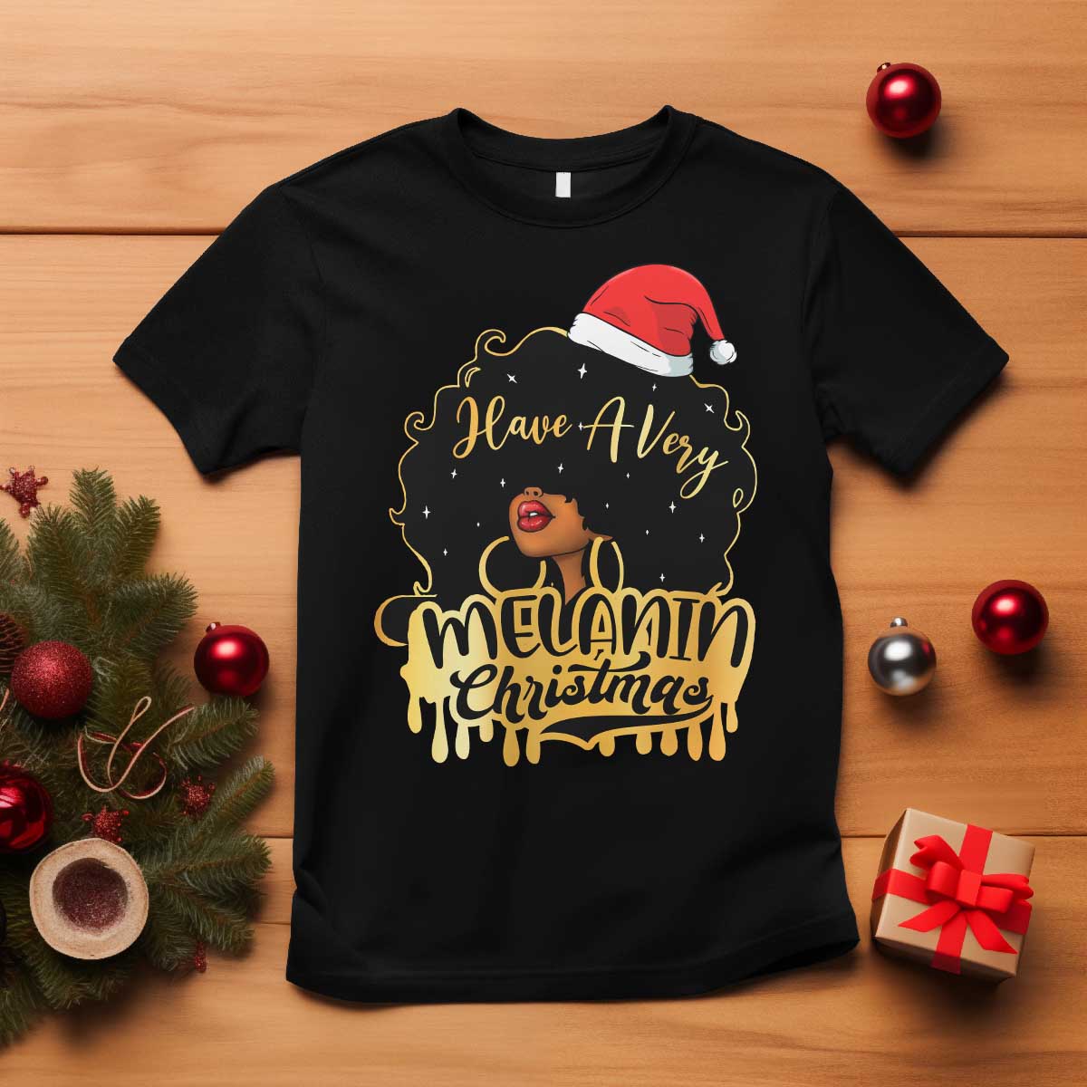 Have A Melanin Christmas African American Santa Girl Xmas T Shirt - Wonder Print Shop