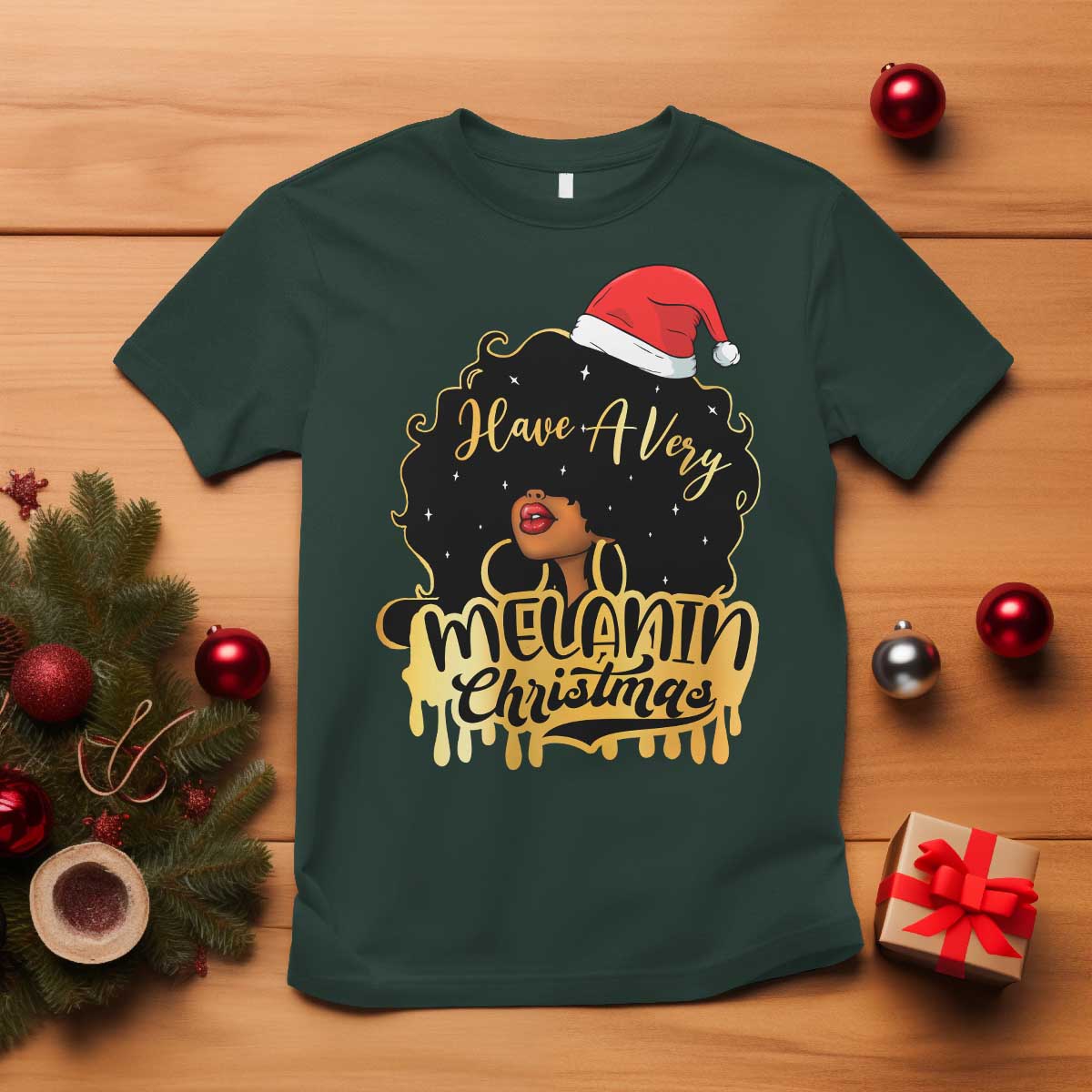Have A Melanin Christmas African American Santa Girl Xmas T Shirt - Wonder Print Shop