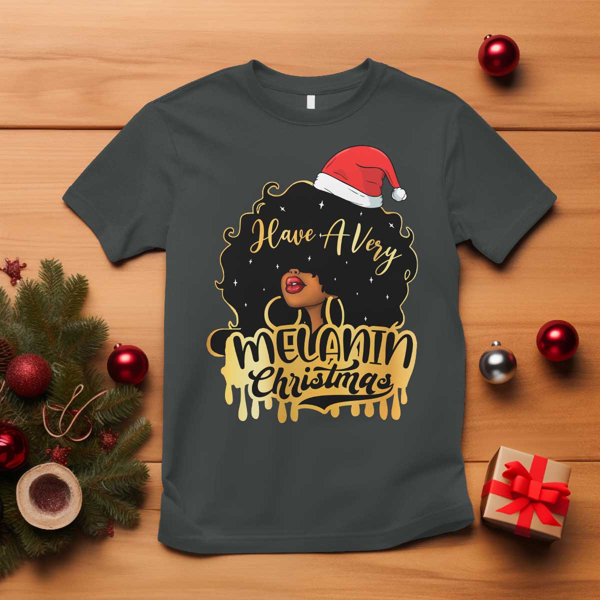 Have A Melanin Christmas African American Santa Girl Xmas T Shirt - Wonder Print Shop