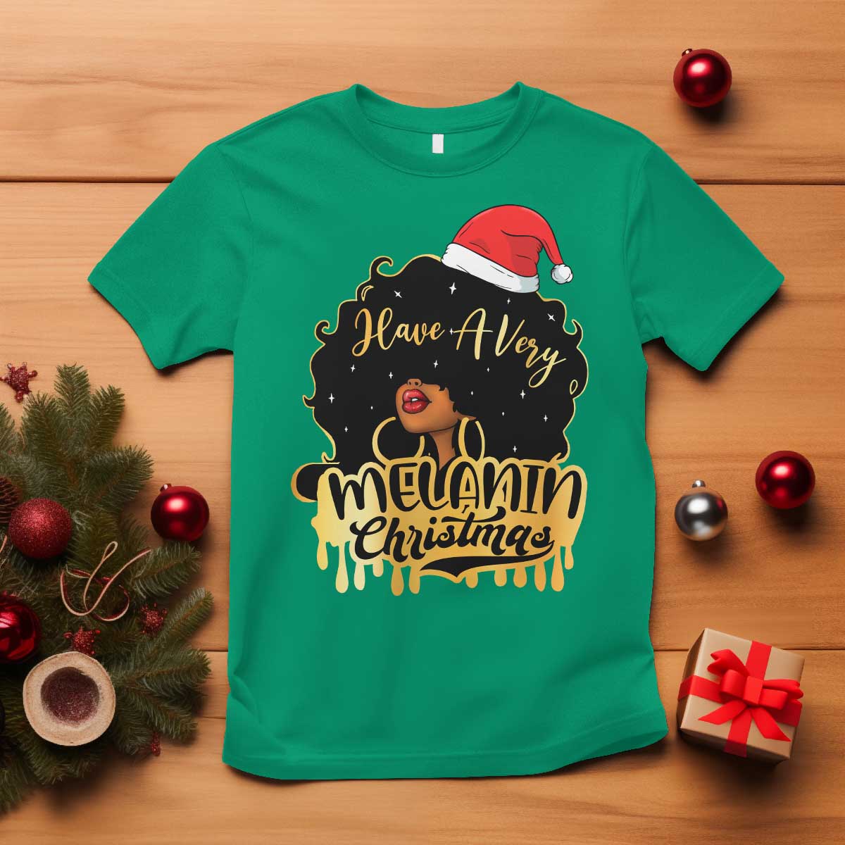 Have A Melanin Christmas African American Santa Girl Xmas T Shirt - Wonder Print Shop