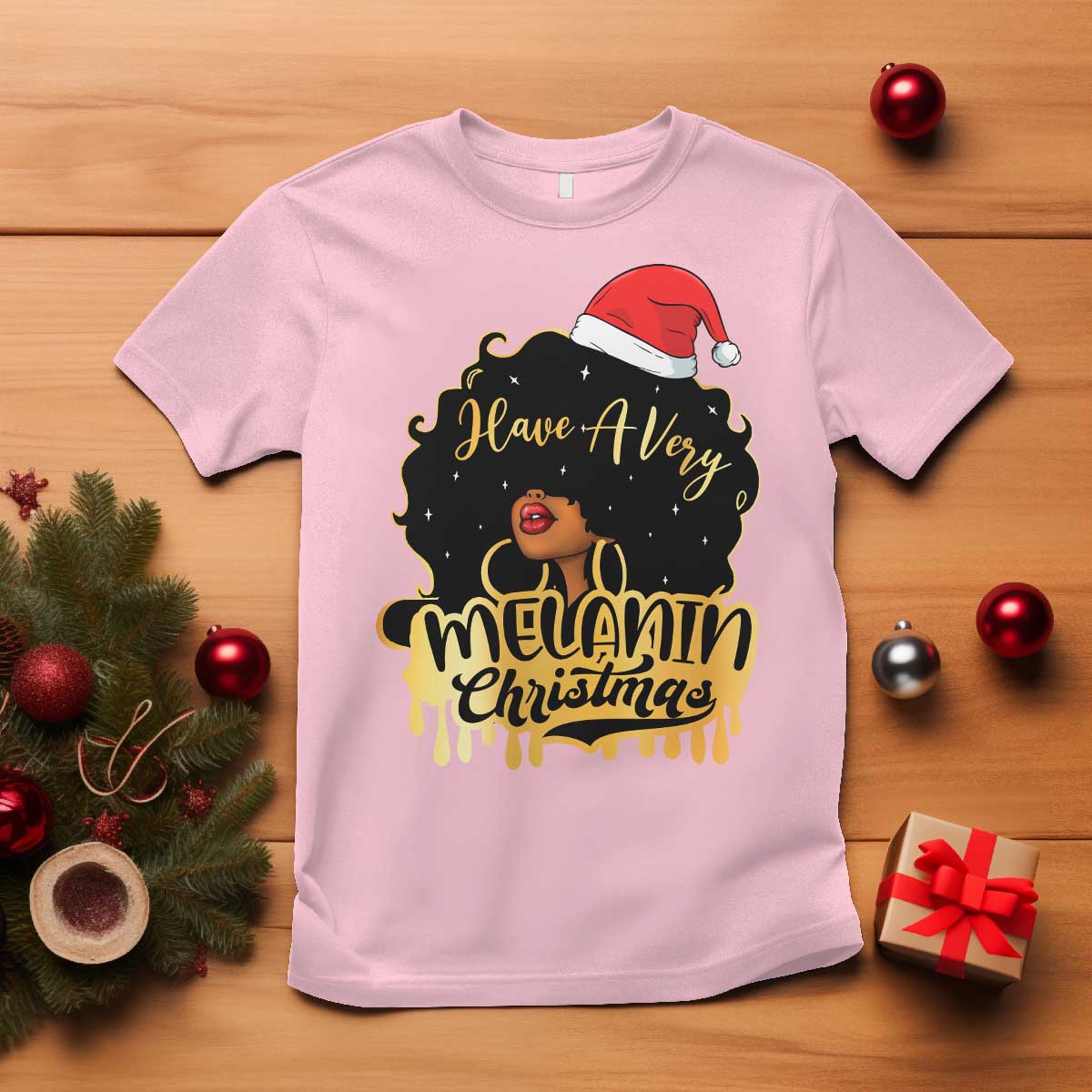 Have A Melanin Christmas African American Santa Girl Xmas T Shirt - Wonder Print Shop